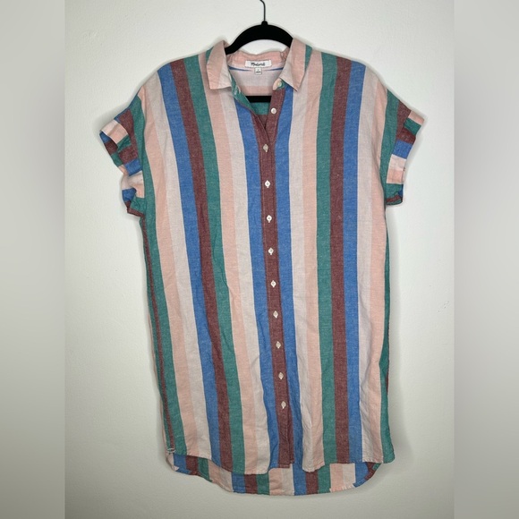 Madewell Linen Central Shirtdress in Flagstaff Stripe Size Large - Picture 5 of 9